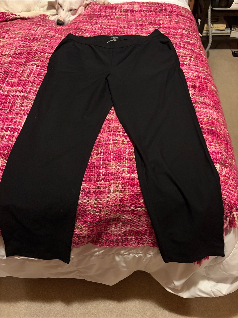 Eileen Fisher Black Pull-On Pants, stretch crepe straight leg Large NWT